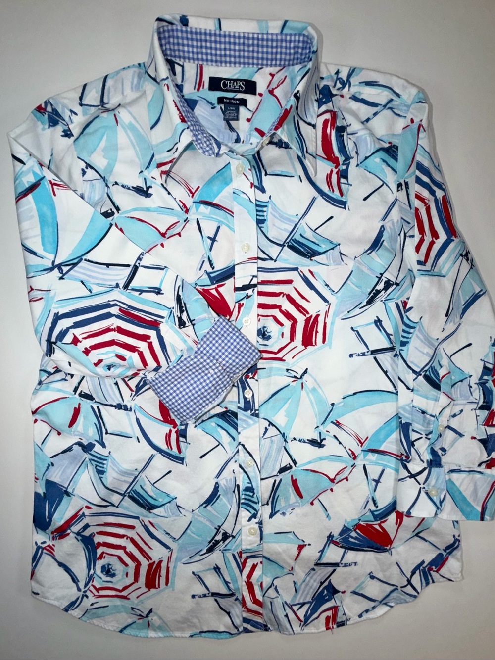 CHAPS No Iron Shirt Button Front Coastal Cruise Top 3/4 Sleeve USA Women’s L - Picture 4 of 12